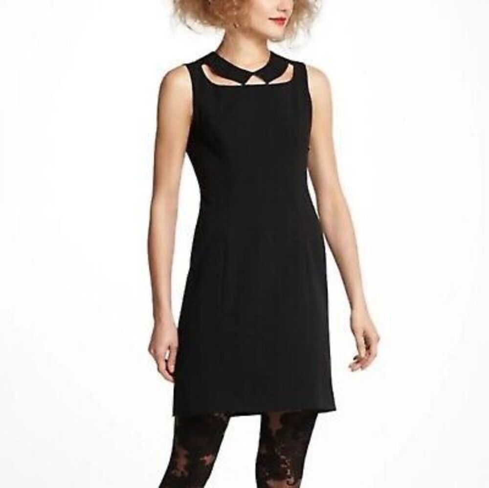 Anthropologie Postmark Dress 00 Black Cut Collar Peter Pan Retro Pin Up Cochette